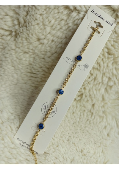 Stainless Steel Nazar Boncuklu Çelik Bileklik Gold