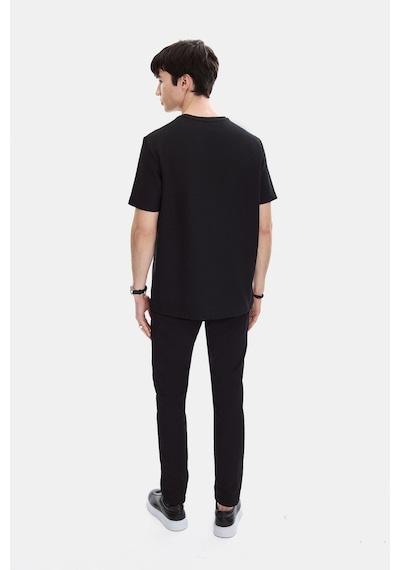 Backandbond Siyah Regular Fit Örme Bisiklet Yaka Tişört