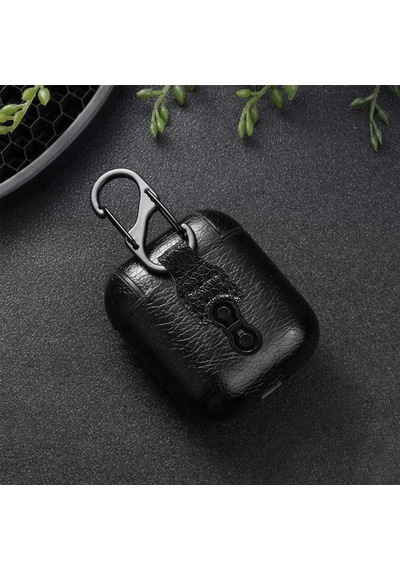 Caseonn Apple Airpods Uyumlu 5 Kılıf Kancalı Lüks Deri Görünümlü Koyu Kahverengi