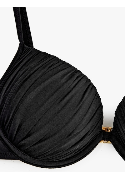 Koton Kalp Yaka Büzgülü Push-up Bikini Üstü Siyah 6sak10059mm