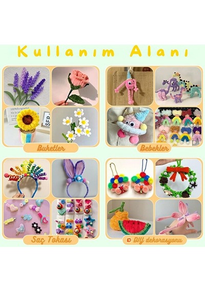 Şönil Tel Seti, El İşi, Dıy, Hobi Ve Çiçek Yapım Telleri, Neon Sarı, 100 Adet, 6 Mm - 30 Cm