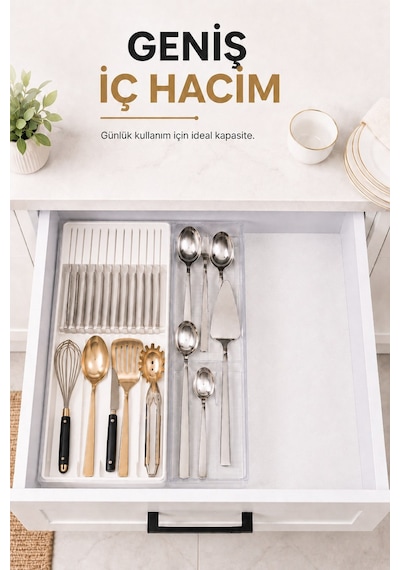 Çekmece İçi Bıçaklık Organizer Bölmeli Mutfak Düzenleyici Beyaz S-11029