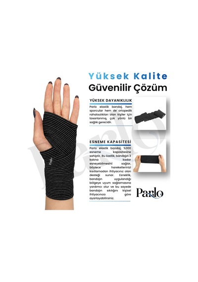 Siyah Elastik Bandaj 10 Cm X 1,5 M 3'lü Set %300 Esnek, 4,5 M'ye Kadar Uzayan, Metal Kancalı Destek Ve Sargı Bandajı