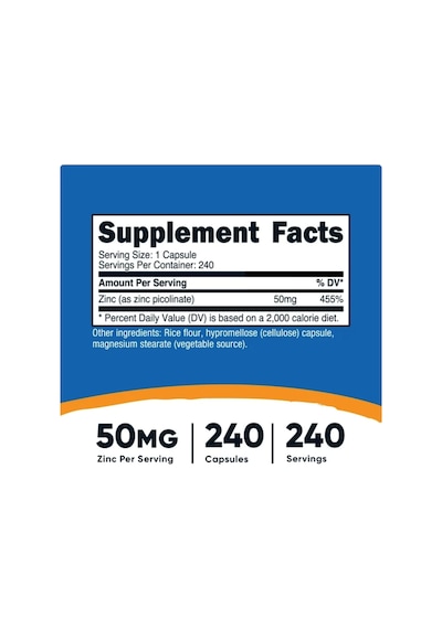 Nutricost Zinc Picolinate 50mg 240 Vegetarian Capsules - Gl...