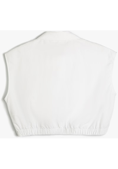 Koton Crop Gömlek Kolsuz Beli Lastikli Cepli Düğmeli Beyaz 4sak60467pw Beyaz