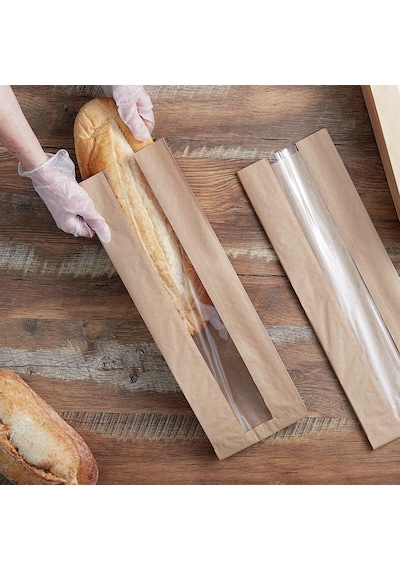 Pencereli Kraft Baget Ekmek Fırın Kese Kağıdı Orta Boy 10'lu 15 x 41 CM