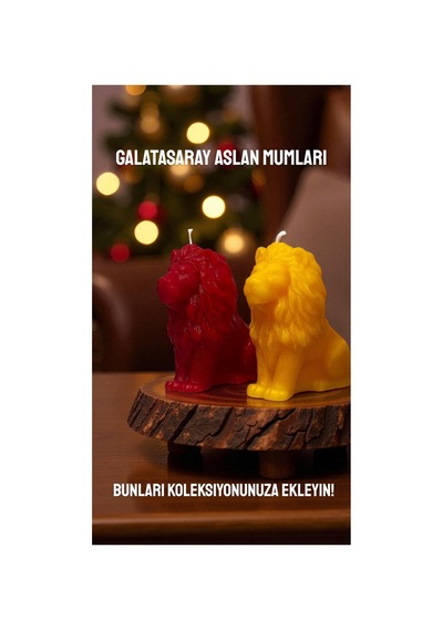 Sarı Ve Kırmızı Renk 2 Li Aslan Mum Galatasaray Taraftar Renkleri Dekoratif Mumlar
