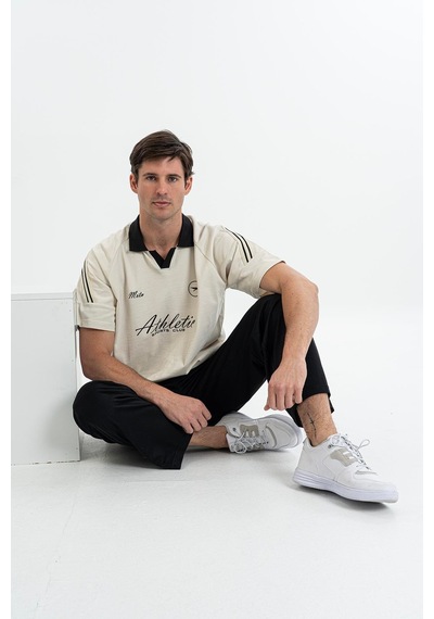Maraton Relax Erkek Apaç Yaka Bej T-shirt Bej