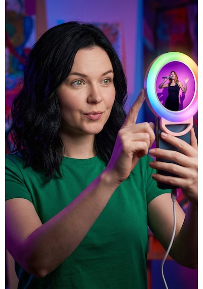 Rgb Selfie Işığı Aynalı Telefon Klipsli Halka Işık Led Selfie Lambası Video Çekim Canlı Yayın Makyaj