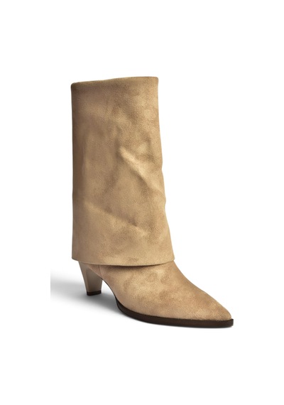 Fox Shoes Z820484202 Vizon Süet Kalın Topuklu Foldover Bot