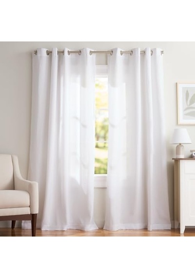 Özel Grommet Top Keten Pencere Perdeleri, Polyester, Kış-beyaz, 96 İnç Uzunluk 50 x 22