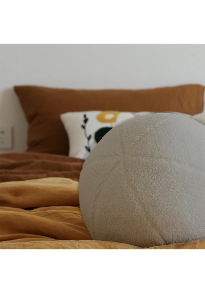 Woodesk Ballo, Dekoratif Top Kırlent, Yastık, Çap 25 Cm, Bej Renk