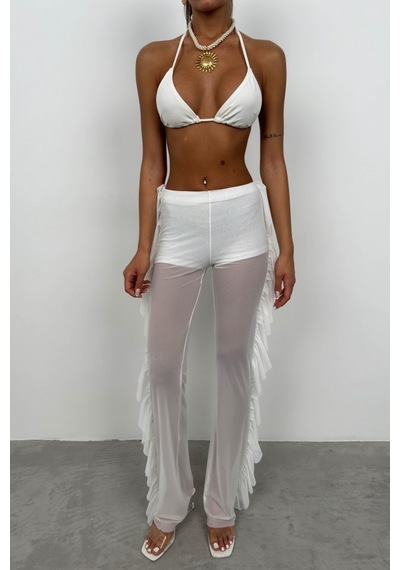 Soonaksesuar Katlı Transparan Pantolon Beyaz