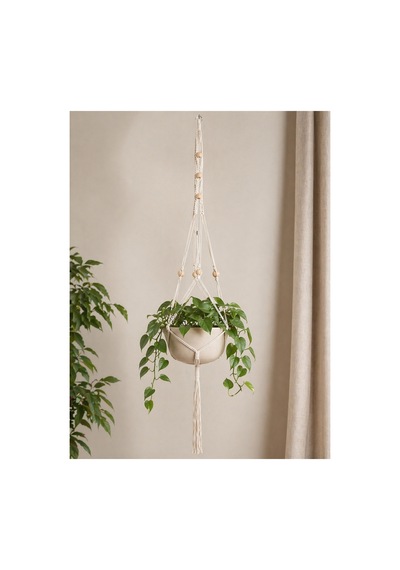 Boho Haven El Yapımı Makrome Saksı Askısı Ekru