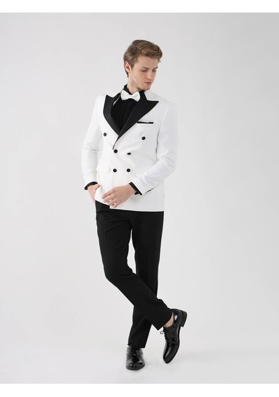 Dufy Ekru-Siyah Erkek Slim Fit Sivri Yaka Smokin Takım - 92441 Ekru - Siyah Dufy Ekru-Siyah Erkek Slim Fit Sivri Yaka Smokin Takım - 92441 Ekru - Siyah