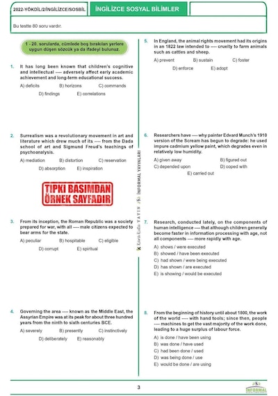 2026 YÖKDİL İngilizce SOSYAL BİLİMLER ÖSYM Çıkmış Soru Tıpkı Basım Deneme Paketi 12li Türkiye Geneli