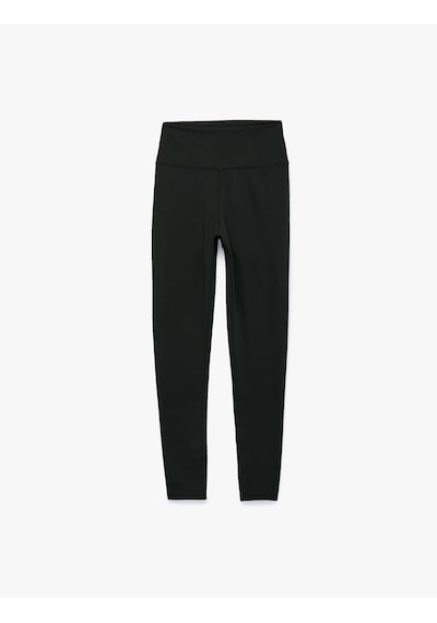 Koton Slim Fit Yüksek Bel İnterlok Kumaş Spor Tayt Siyah 7wak40031nk