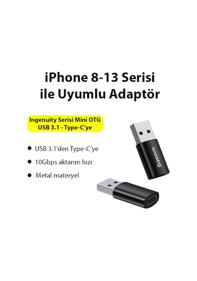 Usb 3.1 To Type-c Dönüştürücü Adaptör Mini Otg Baseus Ingenuity Series Zjjq000101