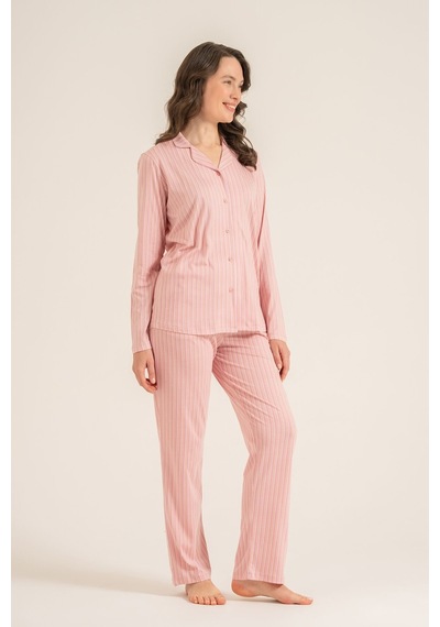 Pierre Cardin Kadın Stripes Pembe Gömlek Pijama Takımı Pc9296-s-v1 Pc9296-s-v1