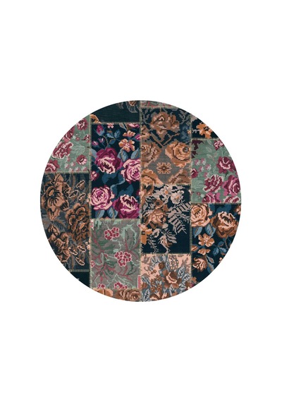 Patchwork Desen Dokuma Pamuk Taban Dijital Dekoratif Yuvarlak Halı Vizon