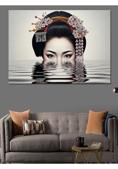 Japon Geyşa Makyajlı Kadın Dekoratif Kanvas - Mdf Ahşap Tablo