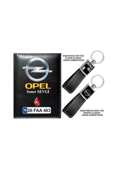 Plakanıza Özel Opel Logolu Siyah Ruhsat Kabı Ve Anahtarlık