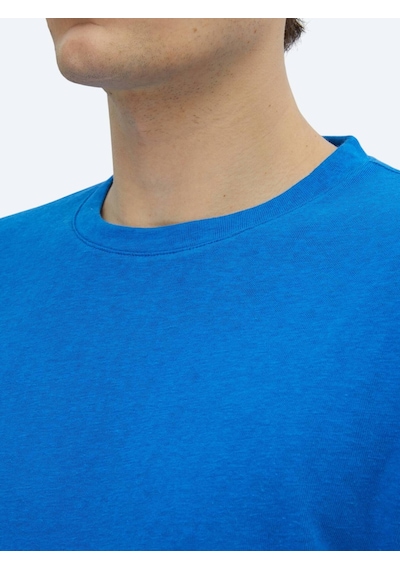 Kip Saks Düz Bisiklet Yaka Pamuk Karışımlı T-shirt Saks