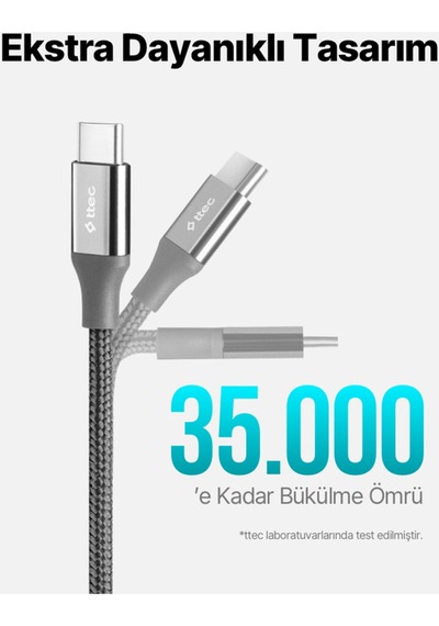 Ttec 2DK53UG Alumicable USB-C - USB-C 150 CM 100W PD/Qc Hızlı Şarj/Data Kablosu Uzay Grisi