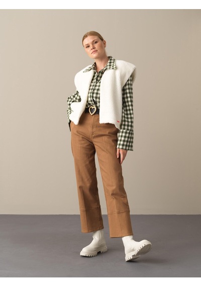 Xint Ekru Oversize Dik Yaka Kuzu Yelek 400517 Kırık Beyaz