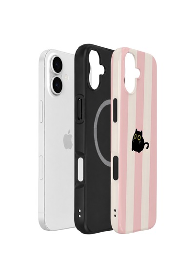 Apple iPhone Uyumlu 16 Vorian Çift Katmanlı Magsafe Kılıf Midnight Cat Stripe