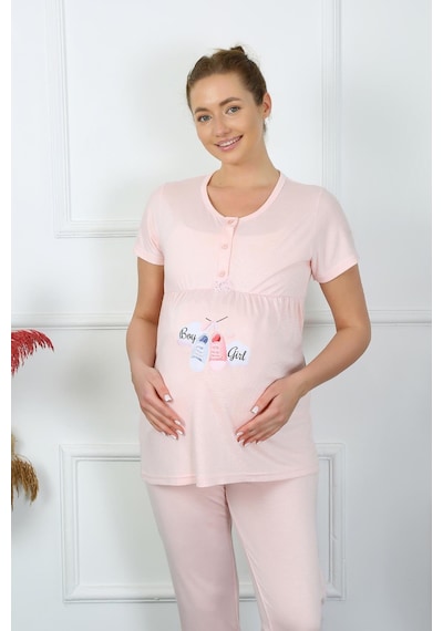 Akbeniz Kadın Kısa Kol Hamile Lohusa Pijama Takımı Pudra 45210-pudra