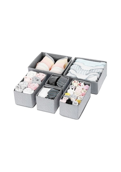 Serstil 6'lı Çekmece Içi Düzenleyici Organizer Set - Çok Amaçlı Dolap Içi Kutu Seti - Gri Benekli