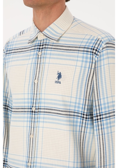 U.S. Polo Assn. Erkek Açık Mavi Ekoseli Uzun Kollu Krem Gömlek 50316632-VR256