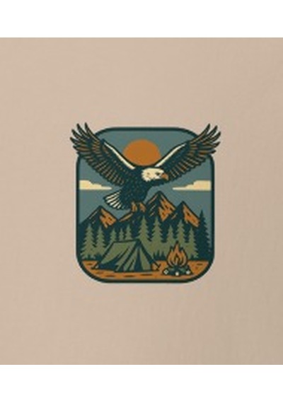 Wildstyle Kartal Renkli Vintage Yaban Hayat Doğa Dağ Rozet Baskılı Unisex Bisiklet Yaka Pamuklu Tişört Camel