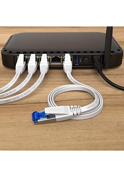 Lan Kablosu Düz, Kırılmaz Yapı 20m Cat7 Kablo, 10 Gbit/s, Özellikle Esnek Ve Kurulum Kablosu Olarak Uygun, Maksimum Fiber Optik Hız,, Beyaz