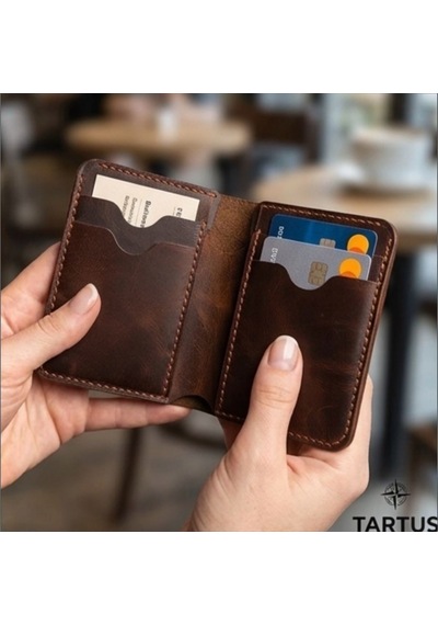 Parla Leather Tartus El Yapımı Hakiki Deri Kart Cüzdan Taba