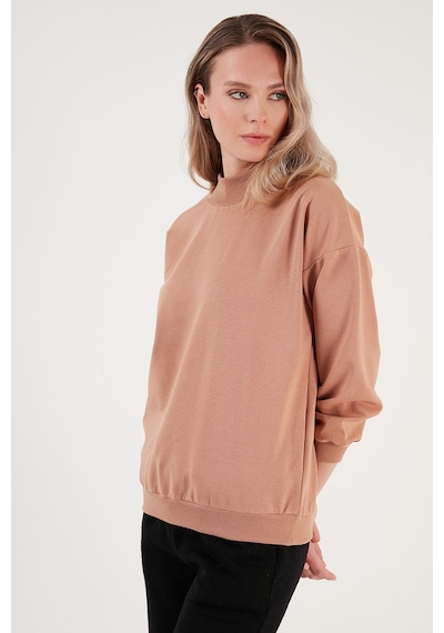 Lela Pamuklu Dik Yaka Basic Örme Bayan Sweat 5863323 Bisküvi