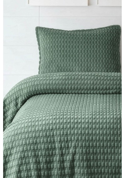 Merinos Modern Line Twist 2 Parça Tek Kişilik Battaniye Seti - Yeşil
