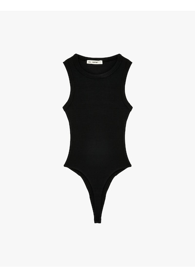 Koton Çıtçıt Düğme Detaylı Kolsuz Bisiklet Yaka Bodysuit Siyah 6sal30148ık Siyah
