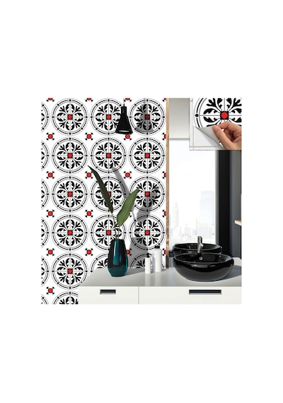 Tink Zemin Duvar Sticker Kırmızılı Yuvarlak Solo Desenli 30x30 Cm 4 Adet 0,36 M²