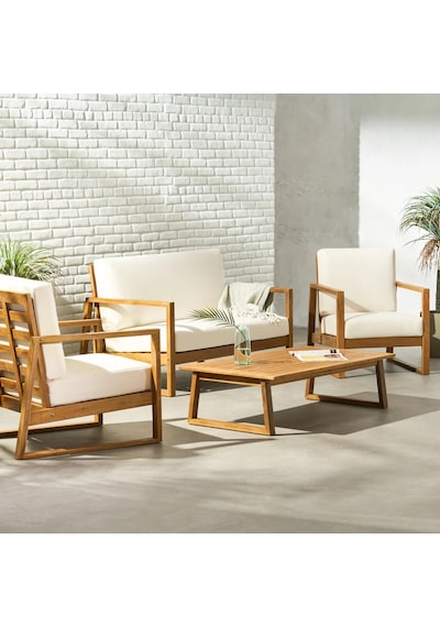 Rhiaconcept Marlee Dış Mekan Ahşap Bahçe Ve Balkon 2+1+1 Koltuk Takımı Ceviz