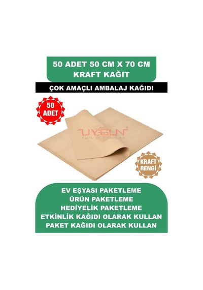 50 Adet 50cm X 70cm 100 Gr. Kraft Ambalaj Kağıdı, Çeyiz Ev Eşyası Hediye Ürün Paketleme, Çocuk Etkinlikleri