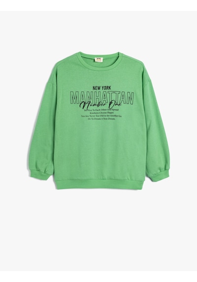 Koton Sweatshirt Şehir Baskılı Uzun Kollu Bisiklet Yaka Pamuklu Yeşil 5wkg10101ak Yeşil