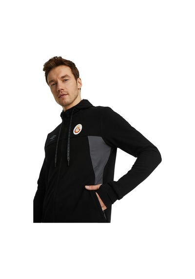 Galatasaray Lisanslı Kapüşonlu Siyah Fermuarlı Hoodie Siyah