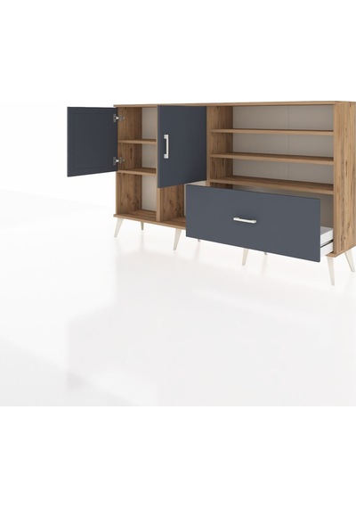 Arges Konsol 7 Raflı Tek Çekmeceli 2 Kapaklı 176x30x99 Çam-antrasit Antrasıt - Atlas Çam Arges Konsol 7 Raflı Tek Çekmeceli 2 Kapaklı 176x30x99 Çam-antrasit Antrasıt - Atlas Çam