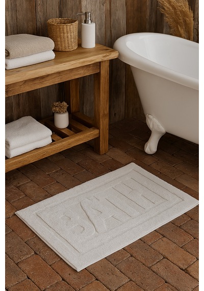 Bath Banyo Paspası 80x50 Dekoratif, Yıkanabilir, Tüylenme Yapmaz Ekru
