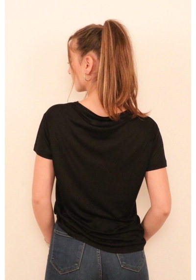 Rich Kadın O Yaka T-shirt %100 Pamuk Tişört SIYAH