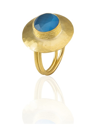 Kadir Jewellery 22 Ayar Altın Kaplama Zirkon Taşlı Kadın Vintage Yüzük Koyu Mavi