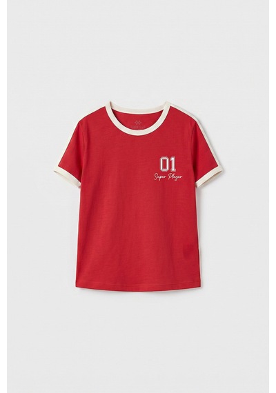 Fiesta Omuz Biye Detaylı Baskılı Kız Çocuk T-shirt - 75181 Kırmızı
