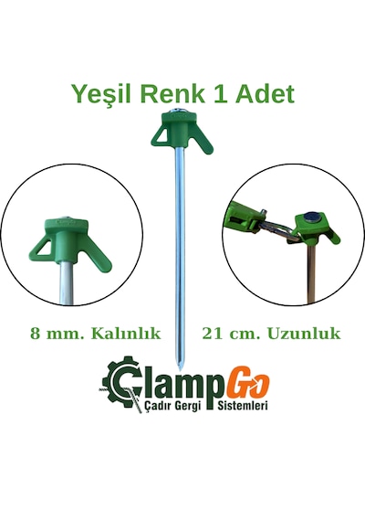 Clampgo Sert Zemin Çadır-tente-tarp Kazığı 8 Mm Kalınlığında 21 Cm Uzunluğunda 1 Adet Yeşil